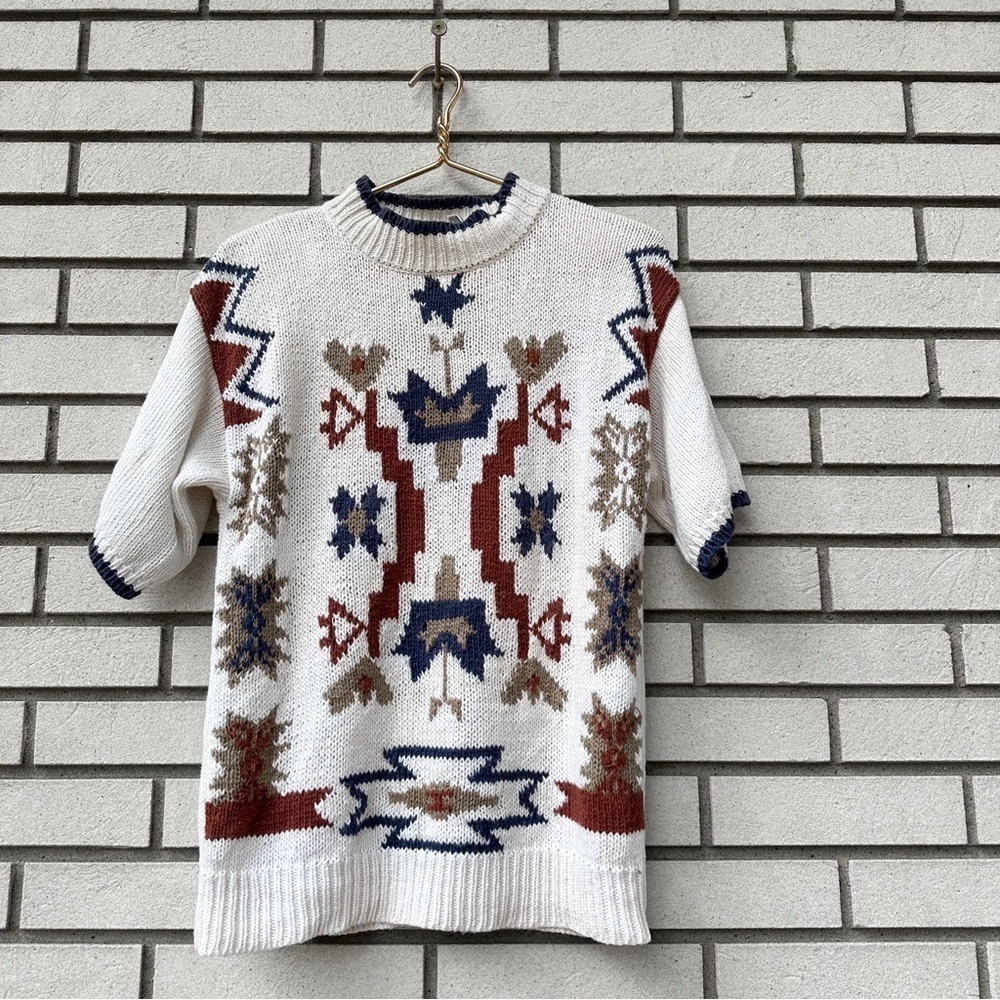 Vintage Country Suburbans Southwestern Aztec Ramie Cotton Knit Sweater Size S